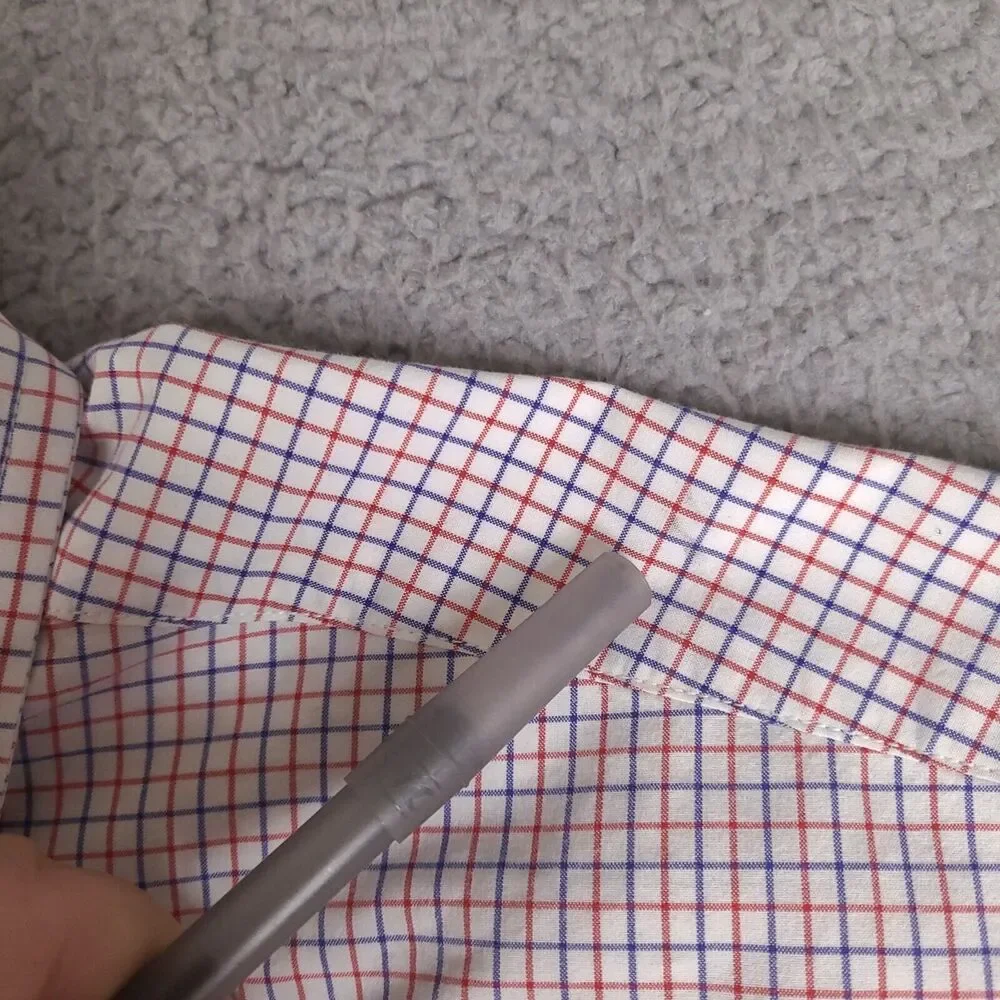 J Crew Shirt Mens XL White Blue Red Plaid 2 Ply‎ Cotton Button Down Long Sleeve